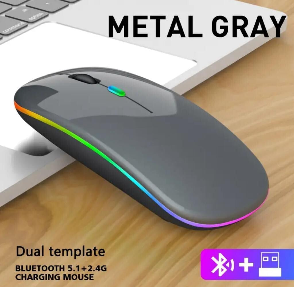 Experience Ultimate Comfort and Style with Our Slim Silent Rechargeable Wireless Mouse - RGB LED Design for Macbook, Laptop, and PC