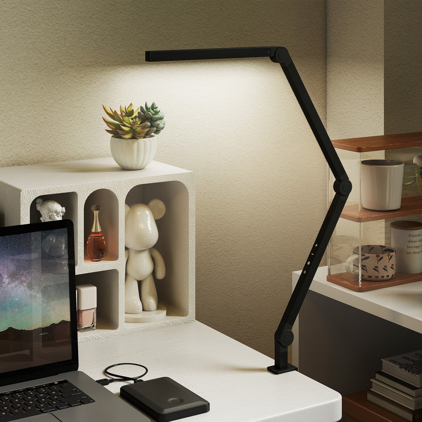 Versatile LED Desk Lamp with Dual Colour Modes - Dimmable Clamp Table Lamp for Study & Work - Sleek Black Design