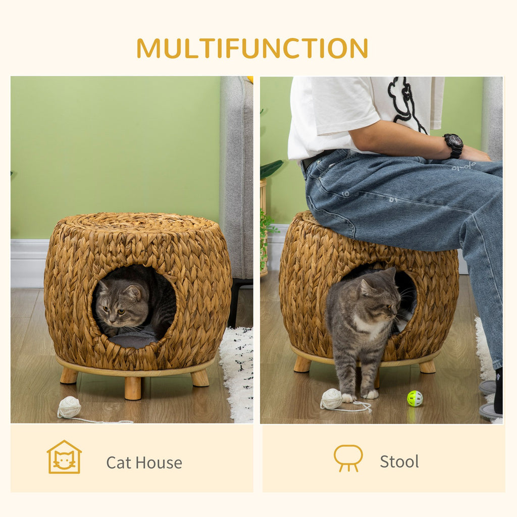 Pawhut Chic Rattan Cat House Stool with Plush Cushion - The Ultimate Retreat for Your Feline Companion!