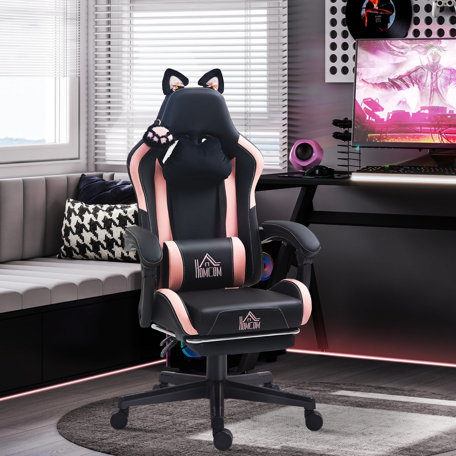 Experience Ultimate Comfort with the Ergonomic Racing Gaming Chair Featuring Recline and Footrest in Sleek Black Faux Leather
