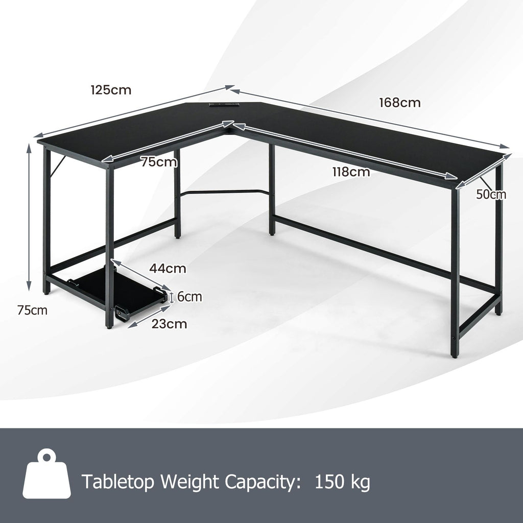 Versatile L-Shaped Desk with Integrated Power Outlet and Sturdy Metal Frame for Ultimate Workspace Efficiency