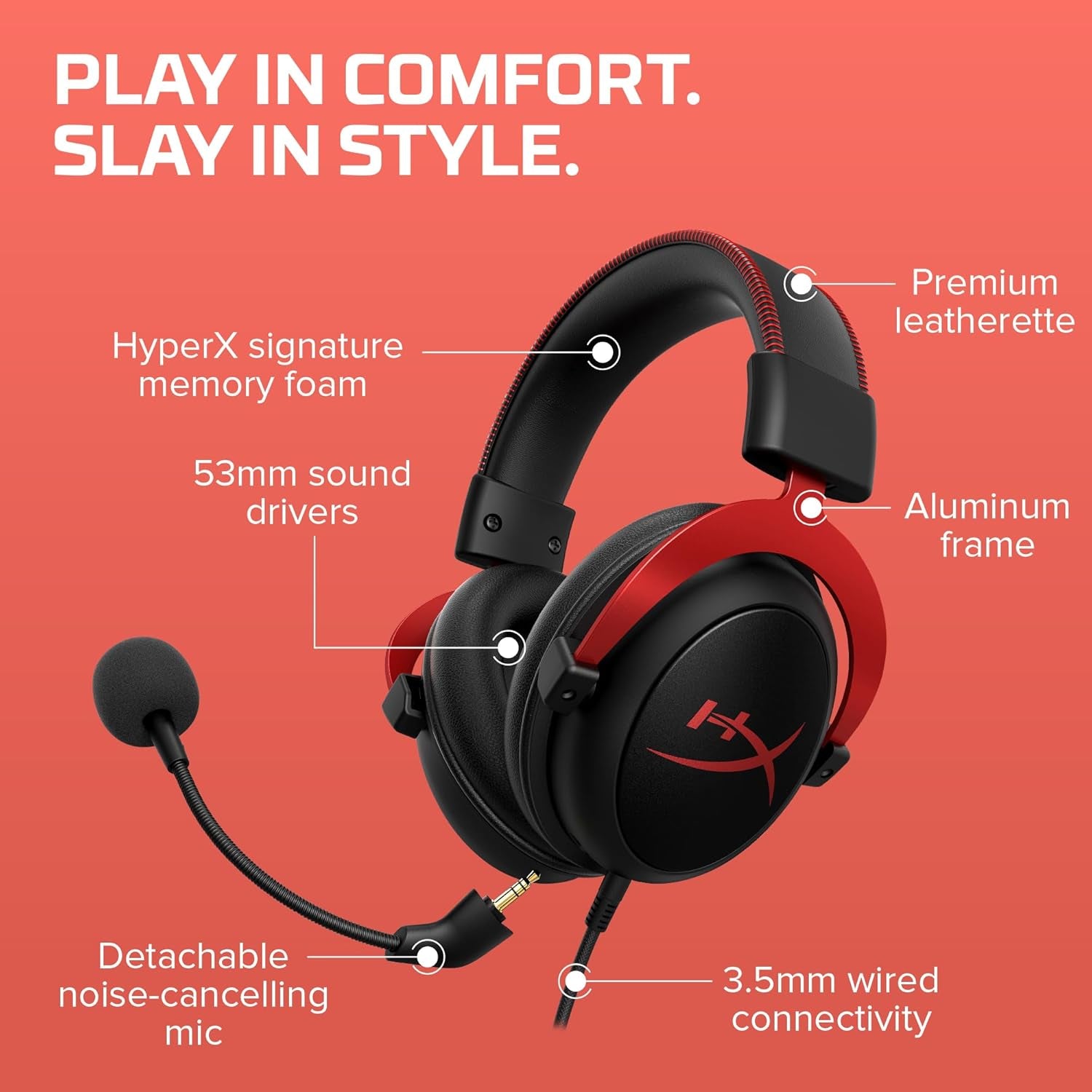 HyperX Cloud II Gaming Headset - Unleash Your Gaming Potential with Immersive 7.1 Surround Sound in Striking Red