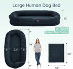 Indulge in Luxury with the Giant Human Dog Bed - Cozy Faux Fur, Orthopedic Foam, and a Soft Blanket in Navy