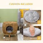 Pawhut Chic Rattan Cat House Stool with Plush Cushion - The Ultimate Retreat for Your Feline Companion!