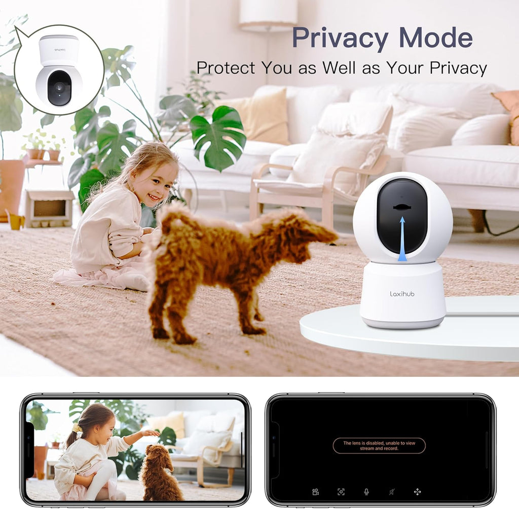 LAXIHUB 2K 3MP Pet Camera - Ultimate Indoor Security Solution for Dogs, Cats, and Babies with 360° View and Smart Features