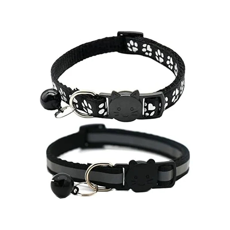 Keep Your Kittens Safe and Stylish with Our 2 Pack Reflective Black Cat Collars - Quick Release with Bell!