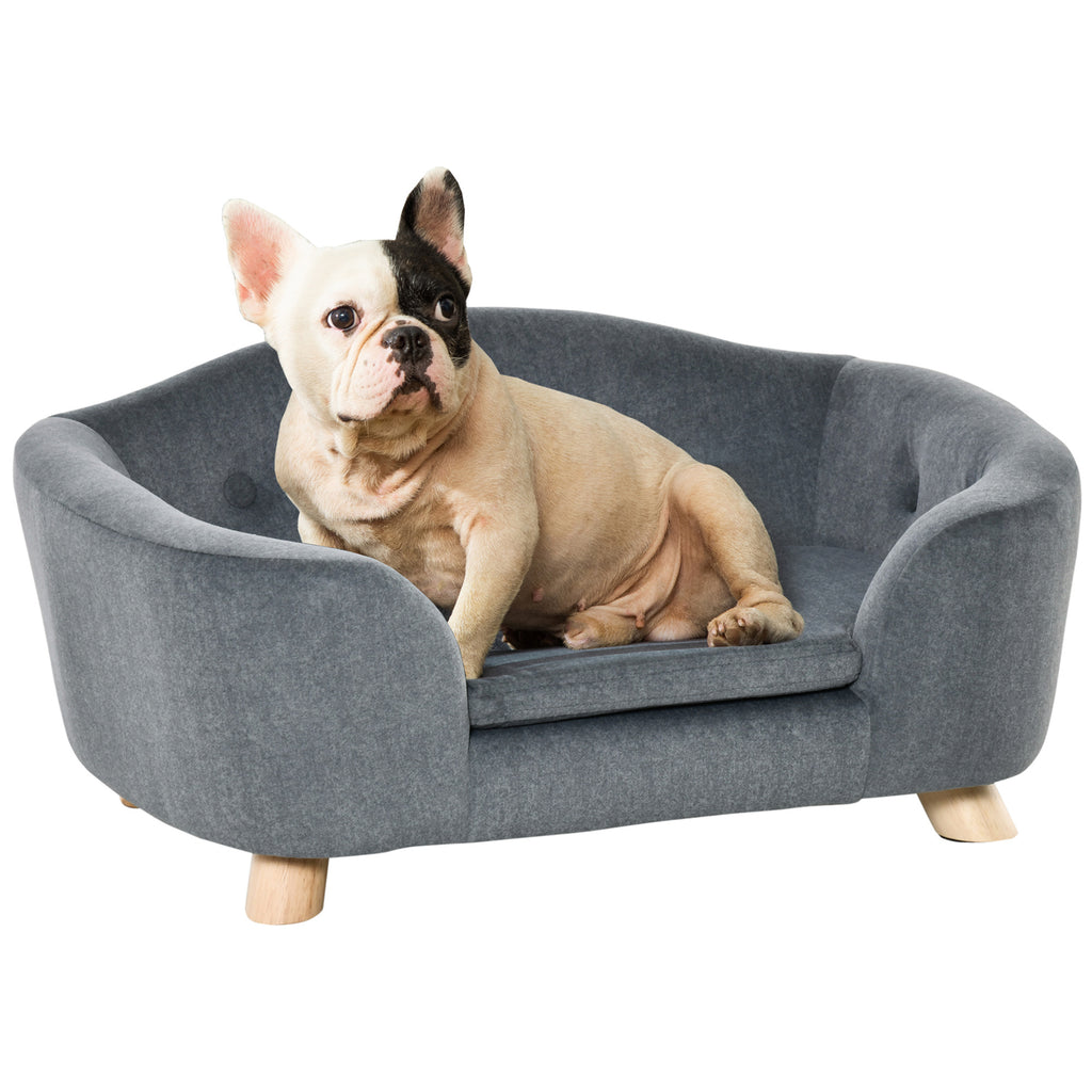 Luxurious Cozy Pet Sofa for Small Dogs & Cats - Elegant Wooden Frame with Removable Washable Cushion
