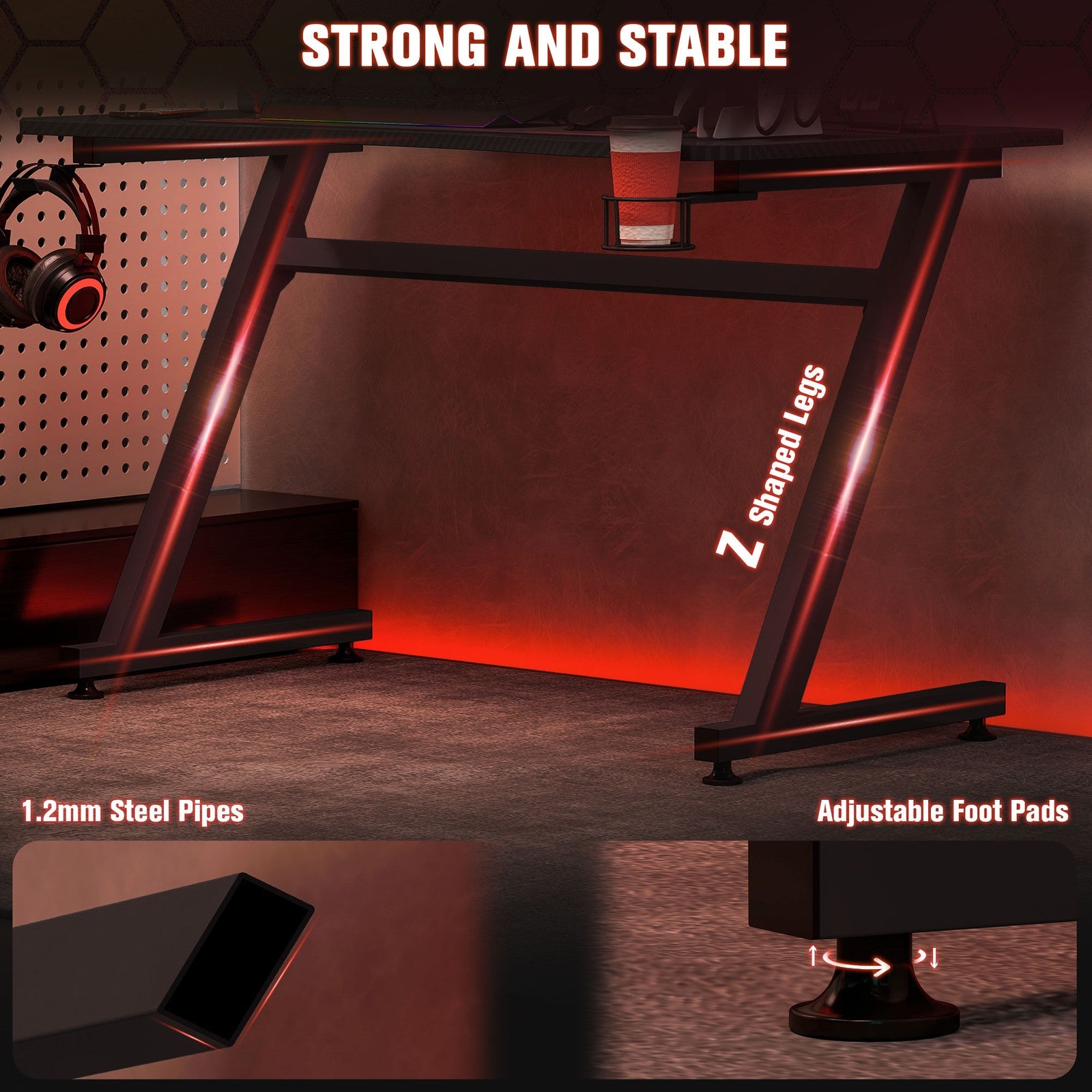 Transform Your Gaming Setup with the Sleek HOMCOM Adjustable Gaming Desk Featuring Steel Frame and Convenient Cup & Headphone Holder