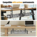 Transform Your Workspace with Our No-Drill Under-Desk Cable Management Tray - Clip-On Metal Mesh Organizer for a Tidy Home Office!