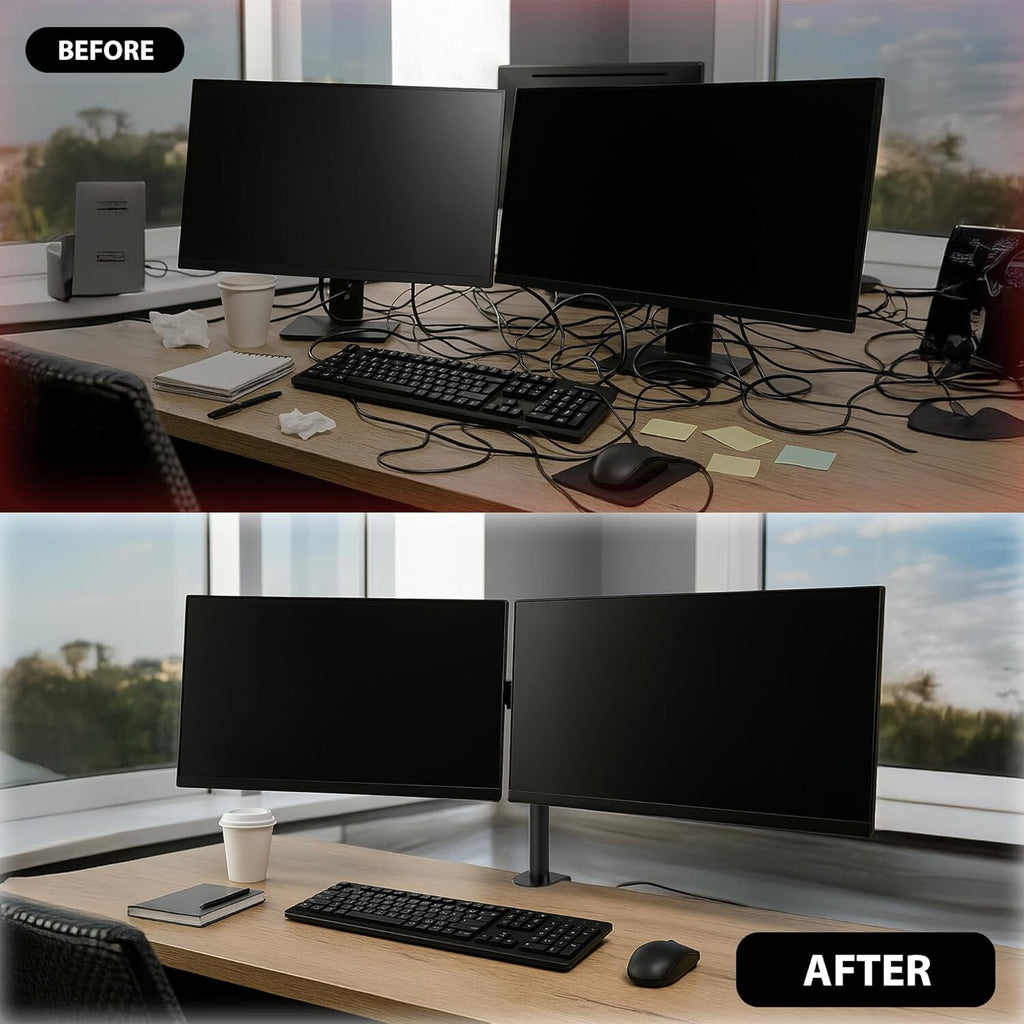 Elevate Your Workspace with the Adjustable Double Twin Arm Desk Mount for 13”-32” LCD Monitors and TVs