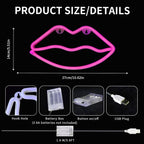 Illuminate Your Space with the Vibrant Pink LED Lips Neon Light - Perfect Decorative Wall Art for Bedrooms, Parties, and More!