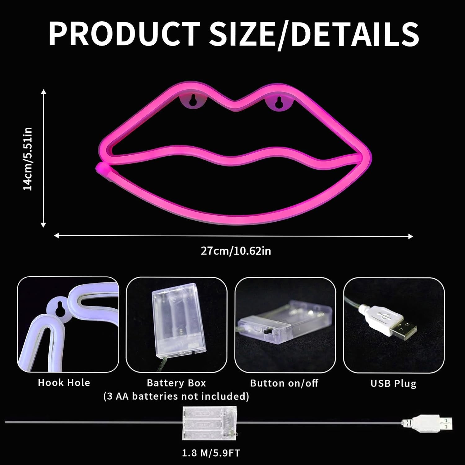 Illuminate Your Space with the Vibrant Pink LED Lips Neon Light - Perfect Decorative Wall Art for Bedrooms, Parties, and More!
