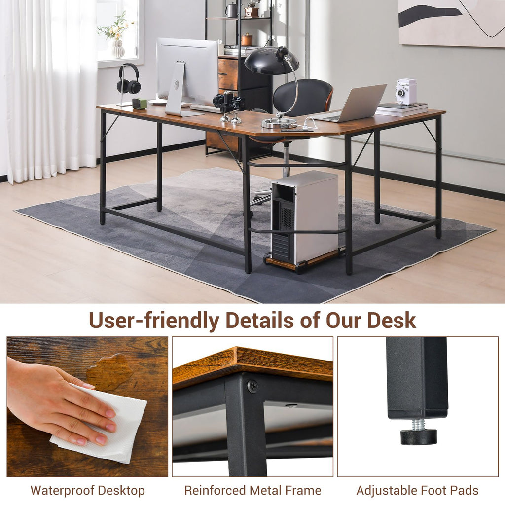 Versatile L-Shaped Desk with Integrated Power Outlet and Sturdy Metal Frame for Ultimate Workspace Efficiency
