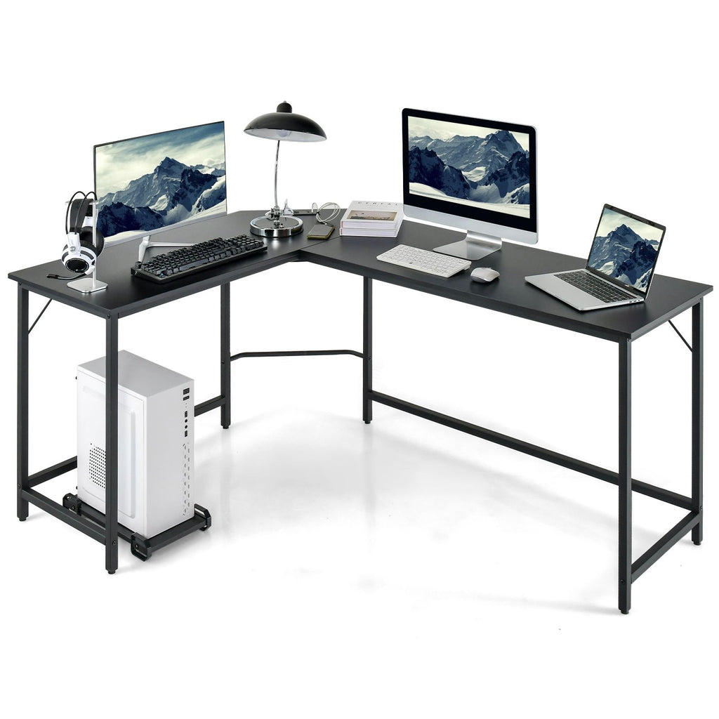 Versatile L-Shaped Desk with Integrated Power Outlet and Sturdy Metal Frame for Ultimate Workspace Efficiency