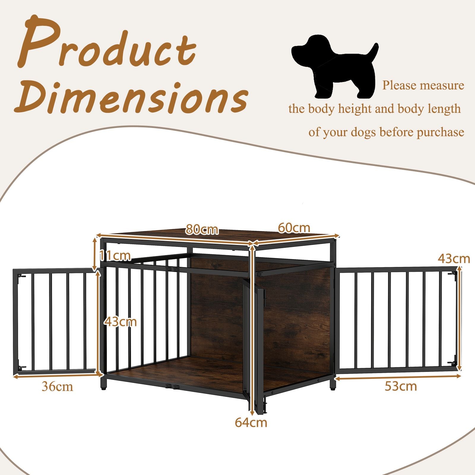 Stylish and Durable 3-Door Dog Crate with Hollow Top – The Perfect Home for Your Small to Medium Dogs!