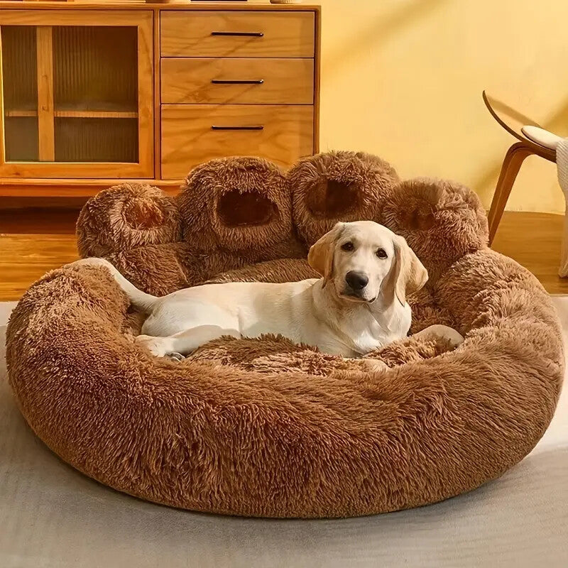 Indulge Your Dog with the Cozy Bear Paw Plush Bed - A Calming Non-Slip Cushion for Large Dogs