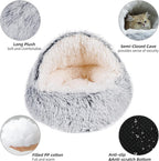 Indulge Your Pet with the Ultimate Hooded Faux Fur Cave Bed for Cats and Dogs - Soft, Cozy, and Calming Retreat