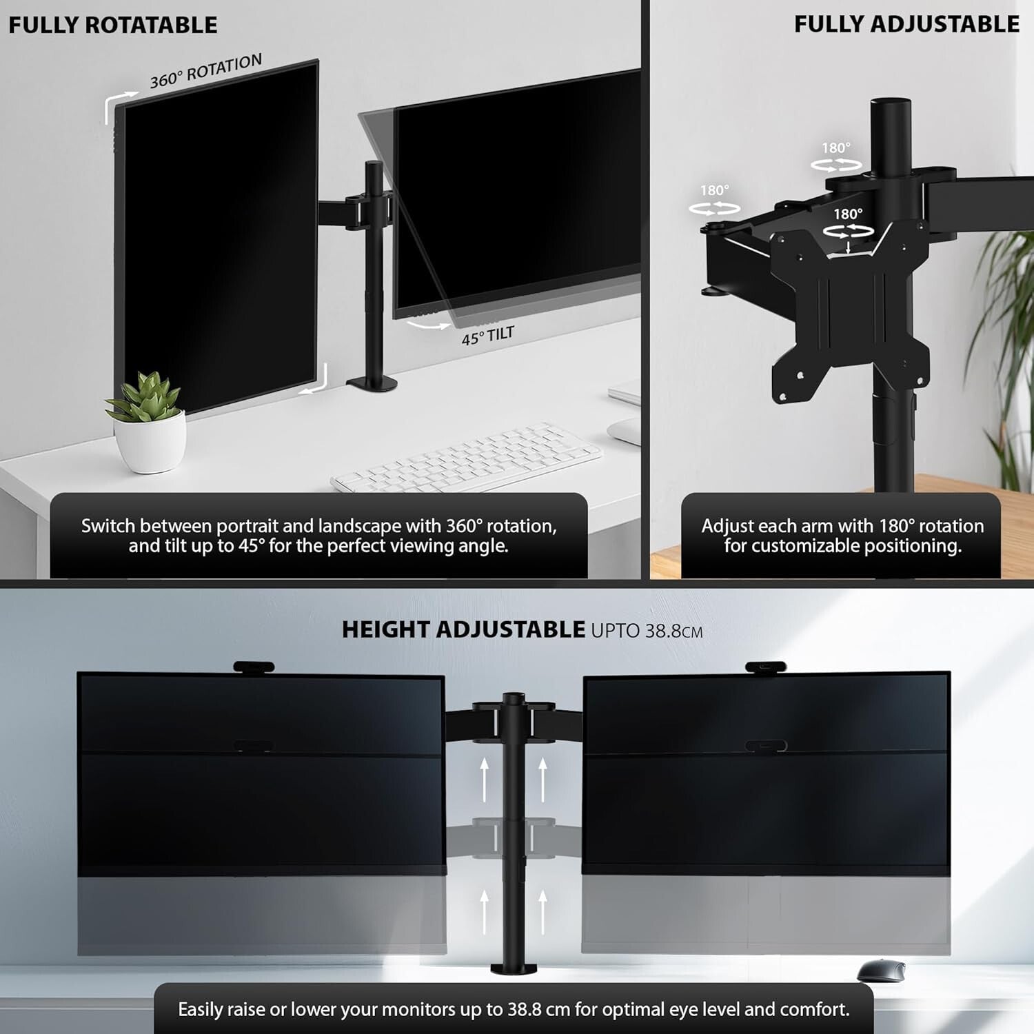 Elevate Your Workspace with the Adjustable Double Twin Arm Desk Mount for 13”-32” LCD Monitors and TVs