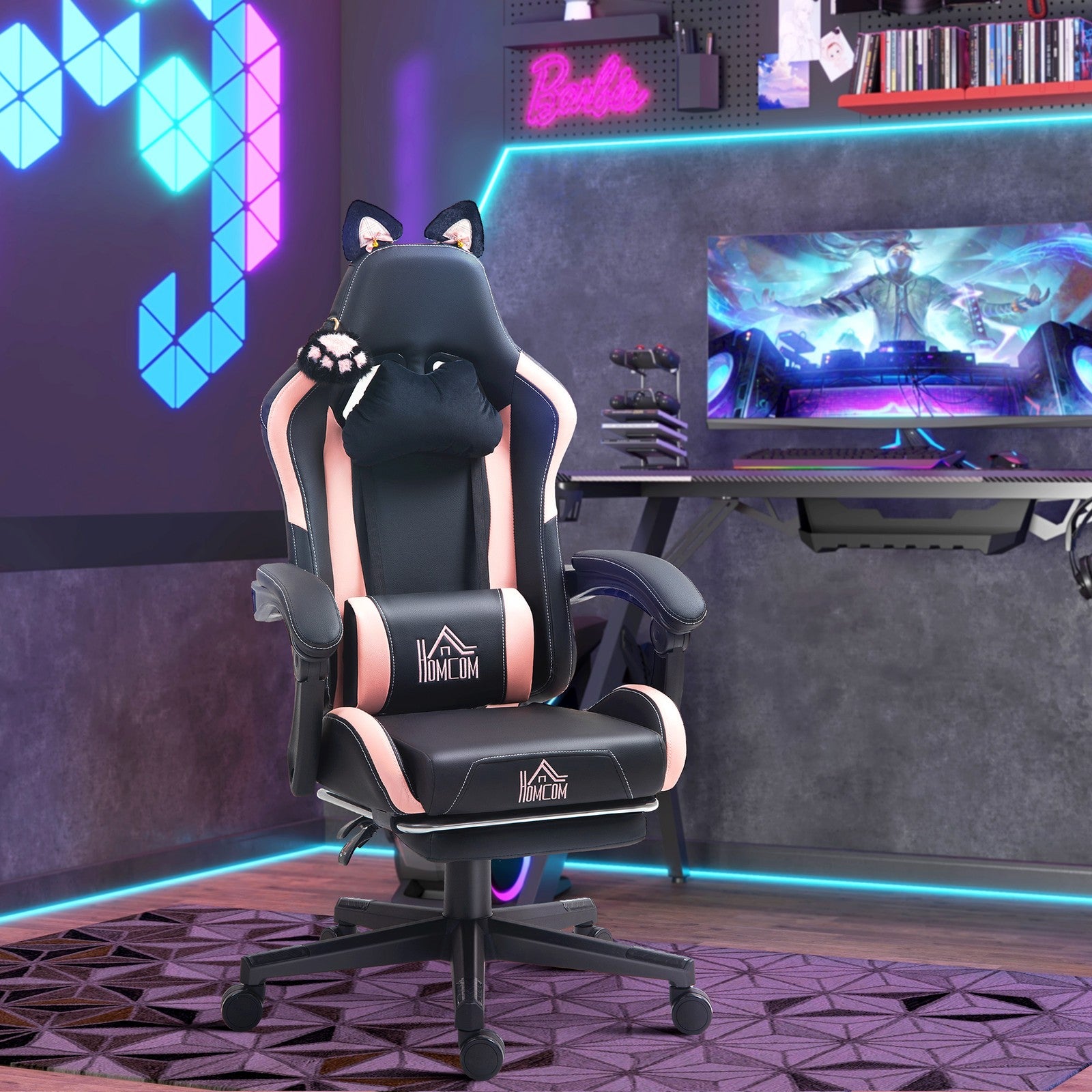 Experience Ultimate Comfort with the Ergonomic Racing Gaming Chair Featuring Recline and Footrest in Sleek Black Faux Leather