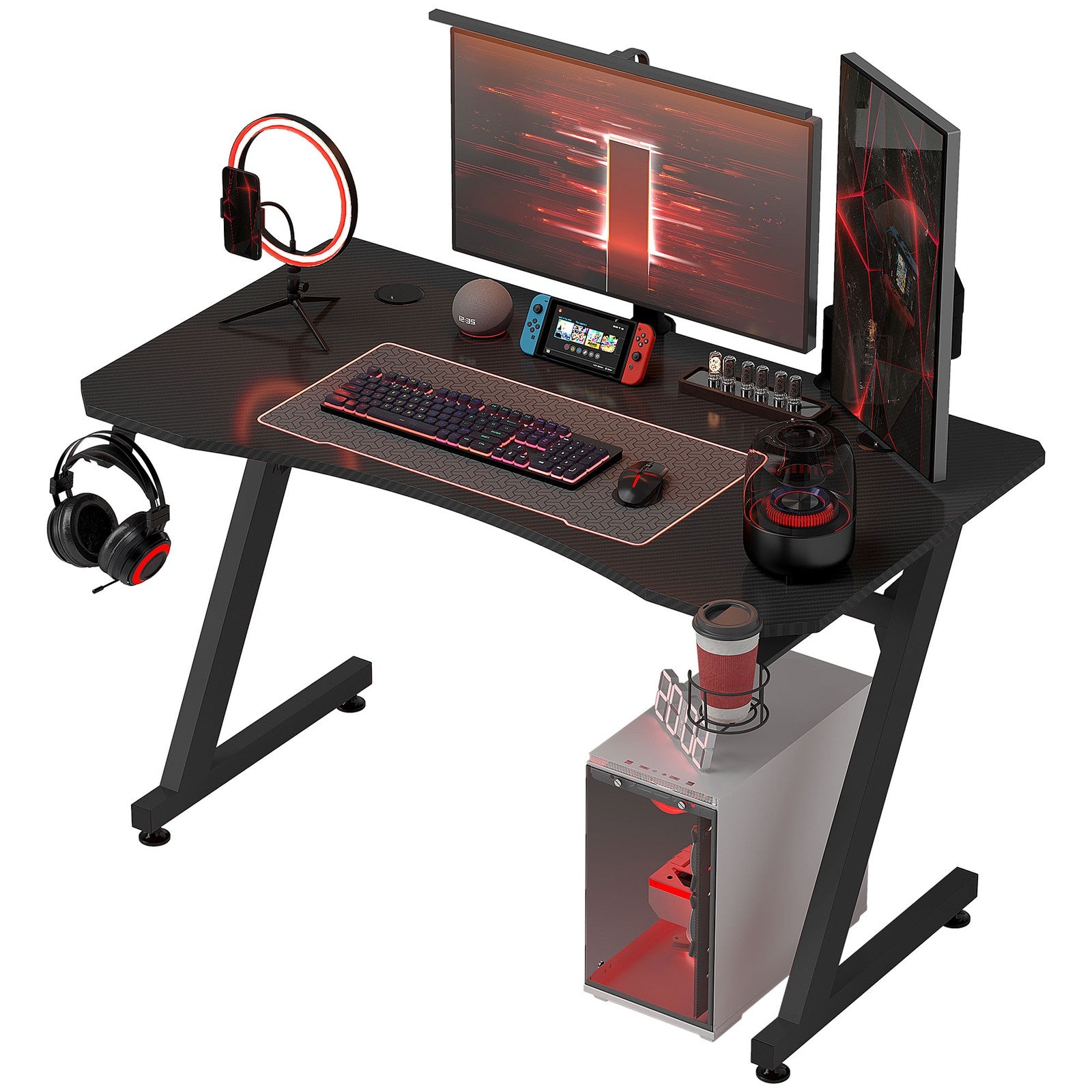 Transform Your Gaming Setup with the Sleek HOMCOM Adjustable Gaming Desk Featuring Steel Frame and Convenient Cup & Headphone Holder