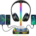 Elevate Your Gaming Setup with the RGB Headphone Stand & Wireless Charger - Stylish Holder with USB-C Ports and 7 Dynamic Lighting Modes in Sleek Black