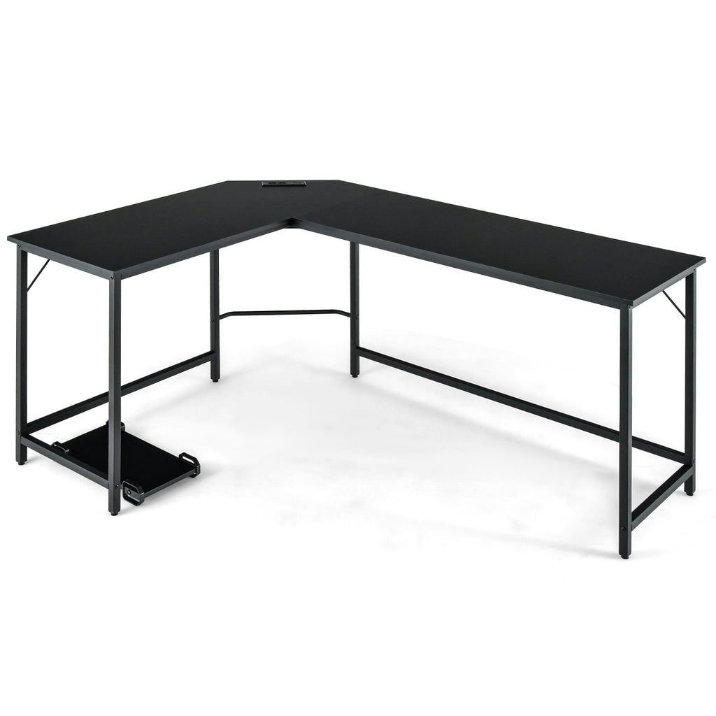 Versatile L-Shaped Desk with Integrated Power Outlet and Sturdy Metal Frame for Ultimate Workspace Efficiency