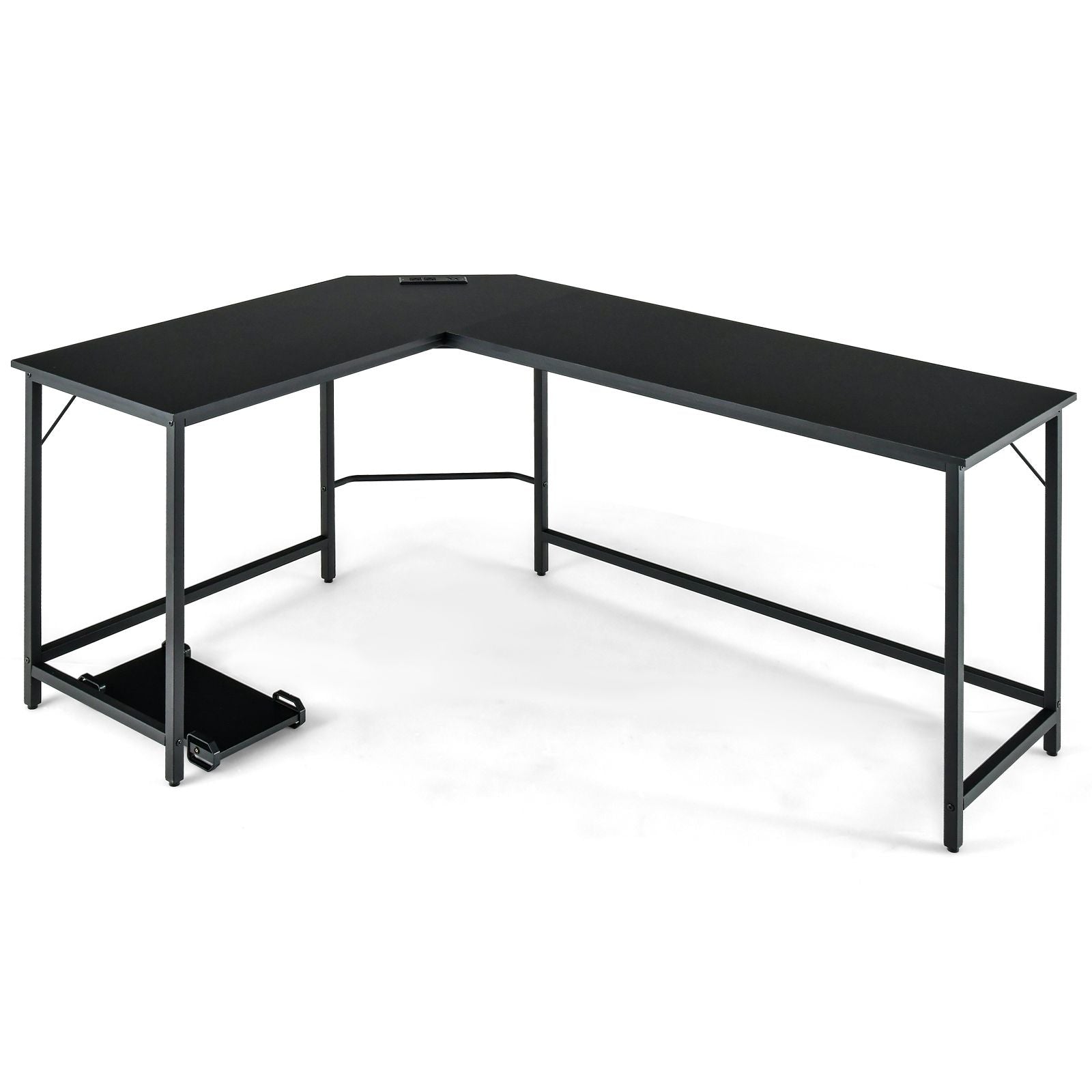 Versatile L-Shaped Desk with Integrated Power Outlet and Sturdy Metal Frame for Ultimate Workspace Efficiency