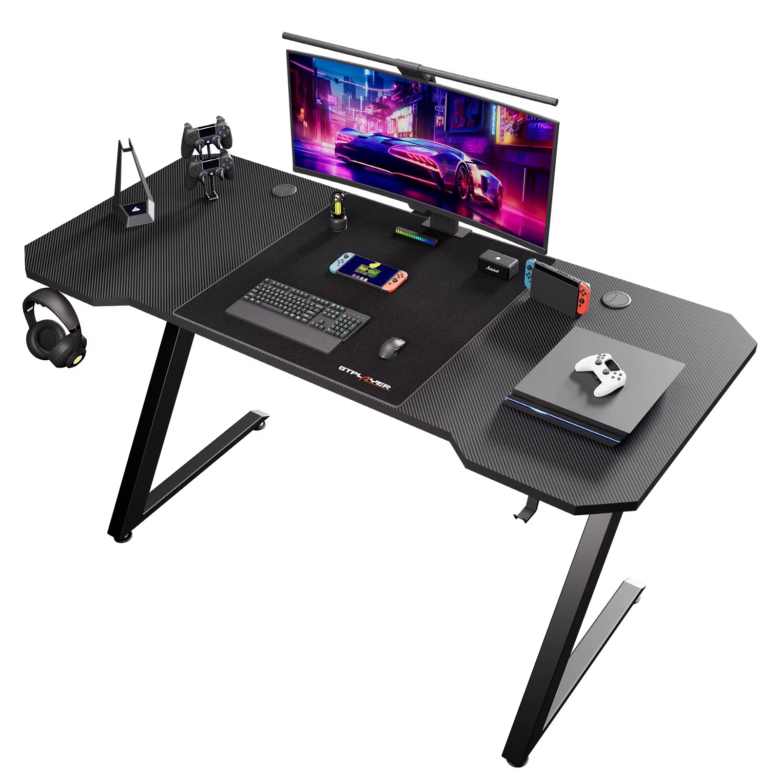 Elevate Your Gaming Experience with the GTPLAYER Sturdy Carbon Fiber Z Frame Gaming Desk - Spacious, Stylish, and Functional!
