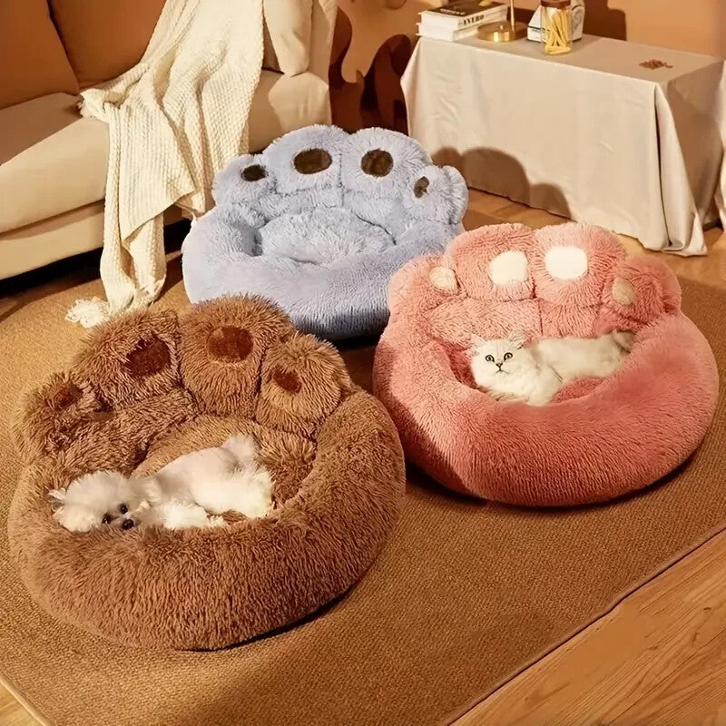 Indulge Your Dog with the Cozy Bear Paw Plush Bed - A Calming Non-Slip Cushion for Large Dogs
