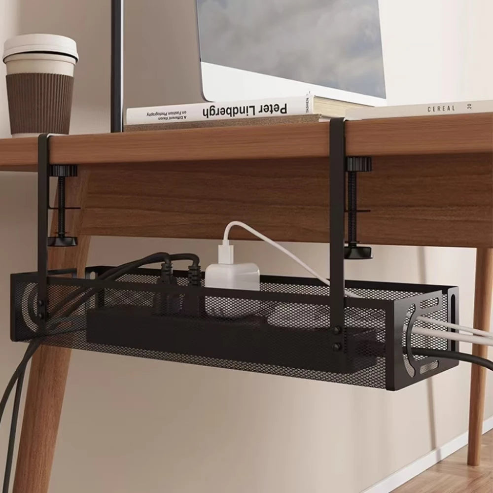 Transform Your Workspace with Our No-Drill Under-Desk Cable Management Tray - Clip-On Metal Mesh Organizer for a Tidy Home Office!