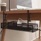 Transform Your Workspace with Our No-Drill Under-Desk Cable Management Tray - Clip-On Metal Mesh Organizer for a Tidy Home Office!