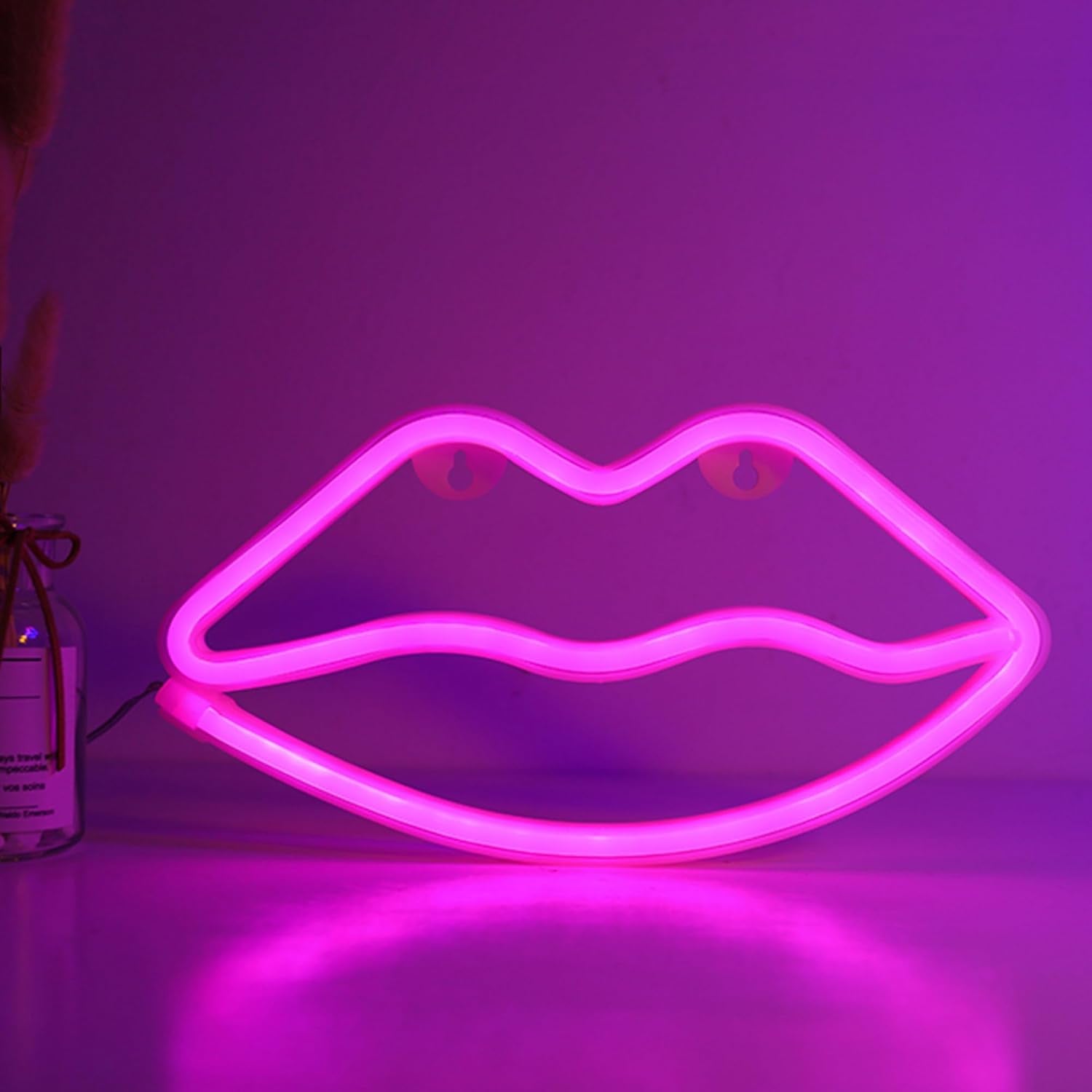 Illuminate Your Space with the Vibrant Pink LED Lips Neon Light - Perfect Decorative Wall Art for Bedrooms, Parties, and More!