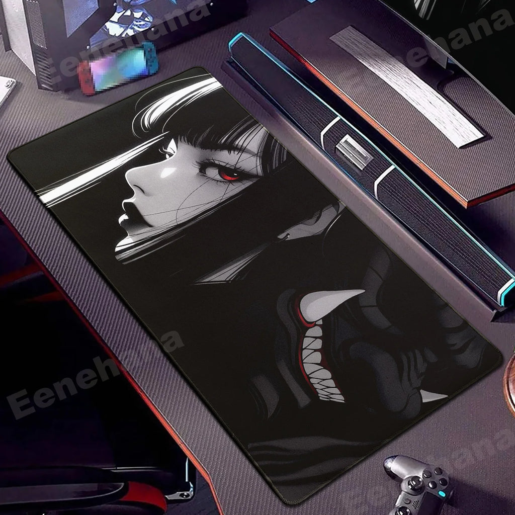 Elevate Your Gaming Experience with the Japanese Mask Girl XXL Non-Slip Mouse Pad - Perfect for Gamers and E-Sports Enthusiasts