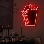 Elevate Your Decor with the Gothic Coffin Bat Neon LED Mirror - USB-Powered Light for a Dark Aesthetic