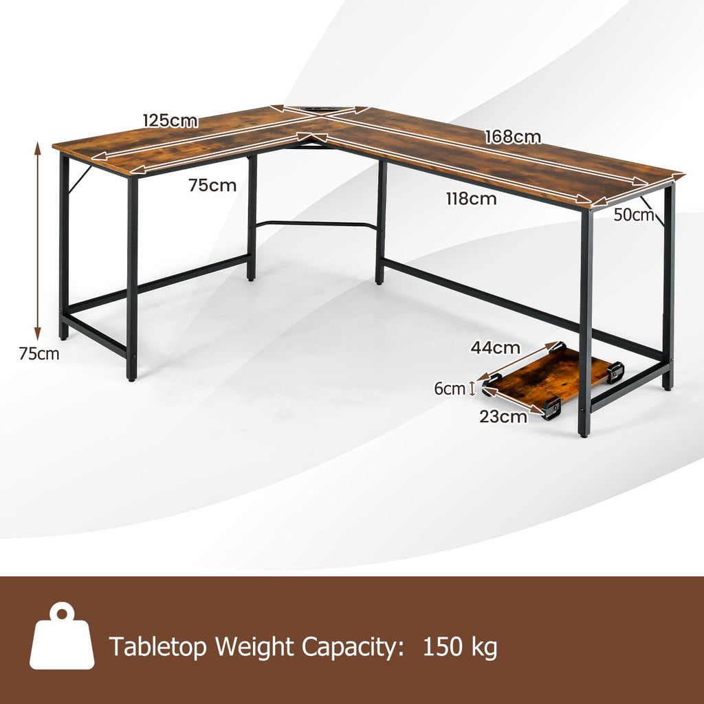 Versatile L-Shaped Desk with Integrated Power Outlet and Sturdy Metal Frame for Ultimate Workspace Efficiency