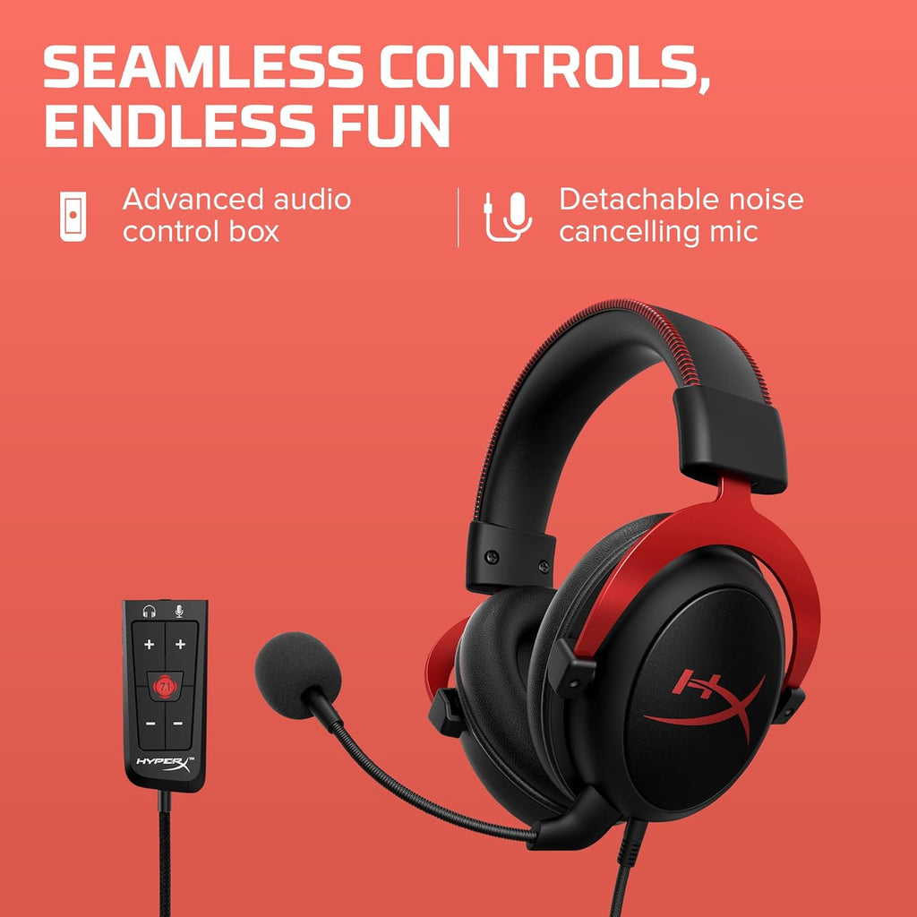 HyperX Cloud II Gaming Headset - Unleash Your Gaming Potential with Immersive 7.1 Surround Sound in Striking Red