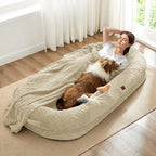 Ultimate Luxury Human Dog Bed - Extra Large Faux Fur Comfort with Ergonomic Support and Cozy Blanket