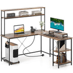 L-Shaped Gaming Desk with LED Strip and Power Outlets