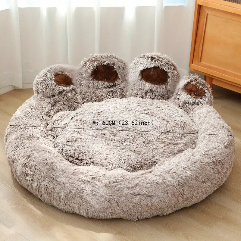 Indulge Your Dog with the Cozy Bear Paw Plush Bed - A Calming Non-Slip Cushion for Large Dogs