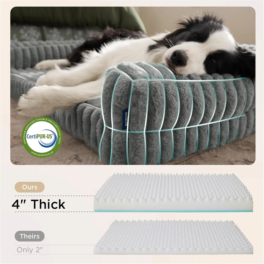 Luxurious Orthopedic Dog Bed for Extra Large Dogs - Waterproof Memory Foam with Supportive Sides, Non-Slip Design & Removable Corduroy Cover in Stylish Grey