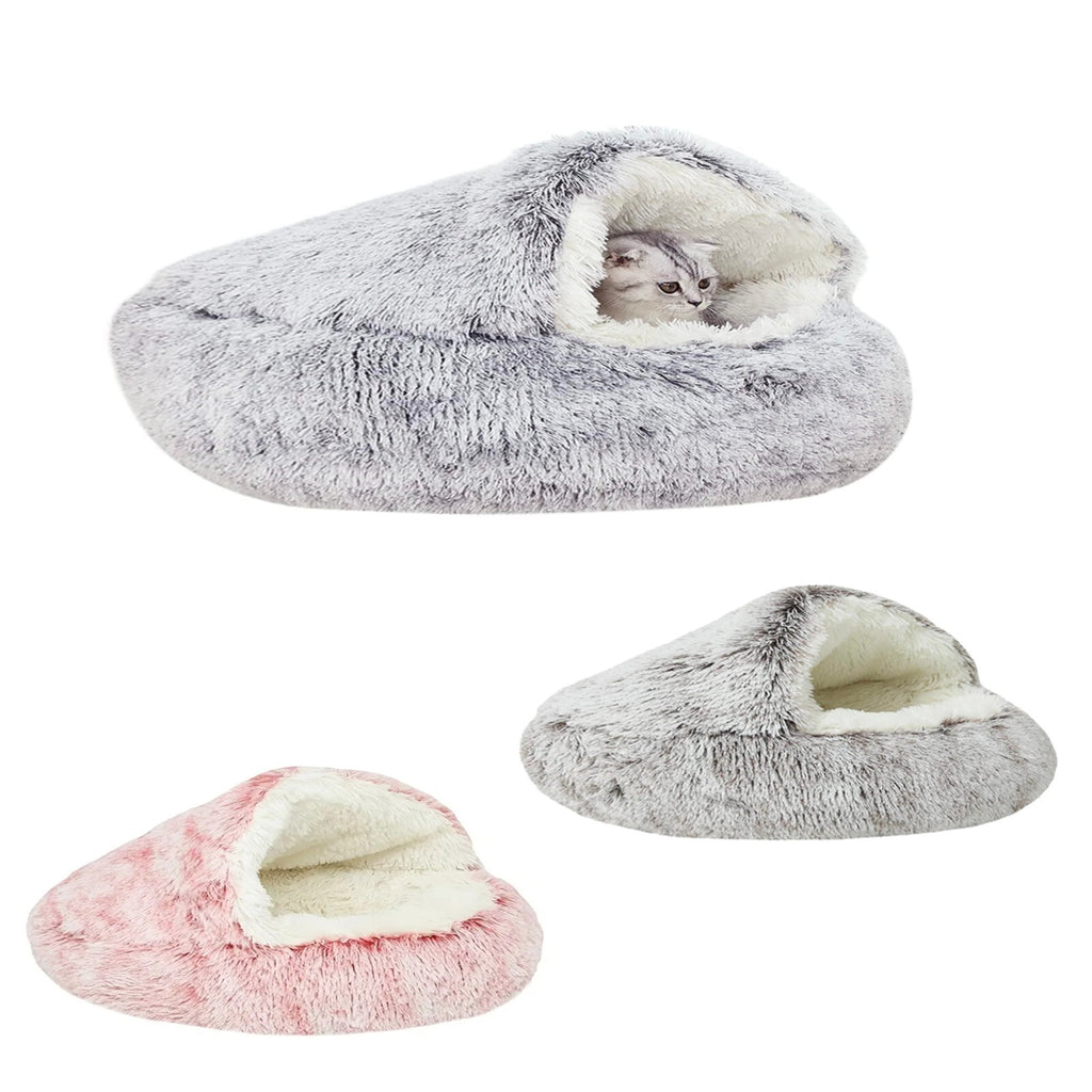 Indulge Your Pet with the Ultimate Hooded Faux Fur Cave Bed for Cats and Dogs - Soft, Cozy, and Calming Retreat