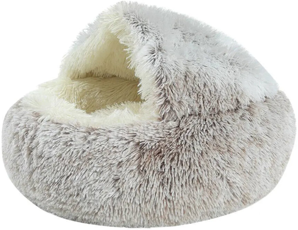 Indulge Your Pet with the Ultimate Hooded Faux Fur Cave Bed for Cats and Dogs - Soft, Cozy, and Calming Retreat