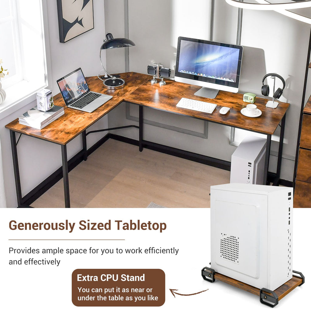 Versatile L-Shaped Desk with Integrated Power Outlet and Sturdy Metal Frame for Ultimate Workspace Efficiency