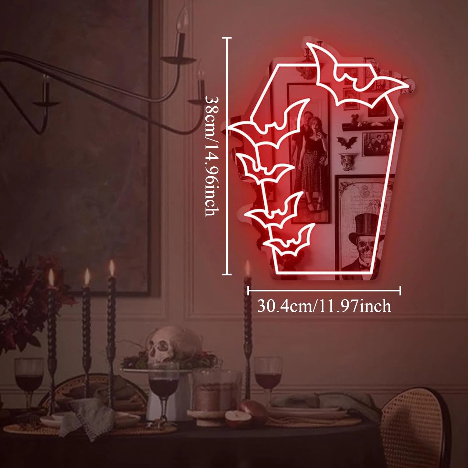Elevate Your Decor with the Gothic Coffin Bat Neon LED Mirror - USB-Powered Light for a Dark Aesthetic