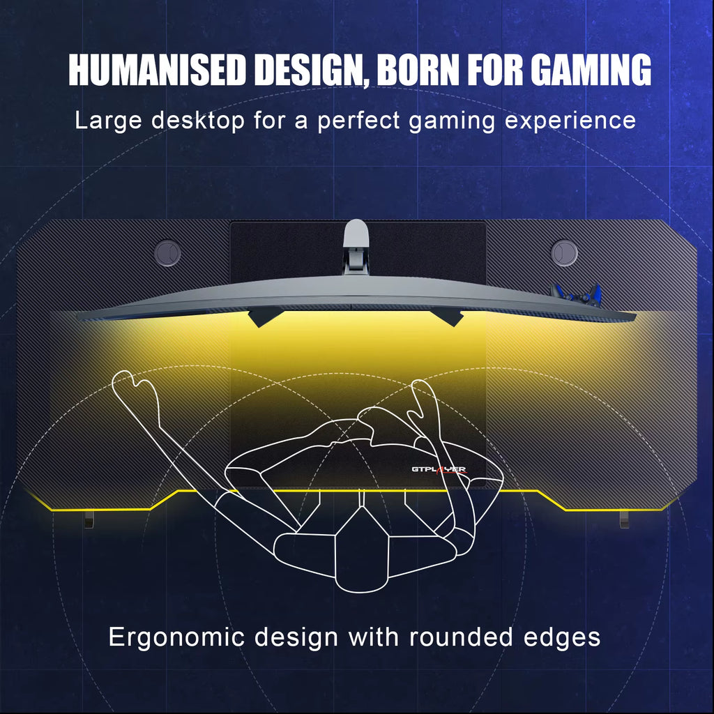 Elevate Your Gaming Experience with the GTPLAYER Sturdy Carbon Fiber Z Frame Gaming Desk - Spacious, Stylish, and Functional!