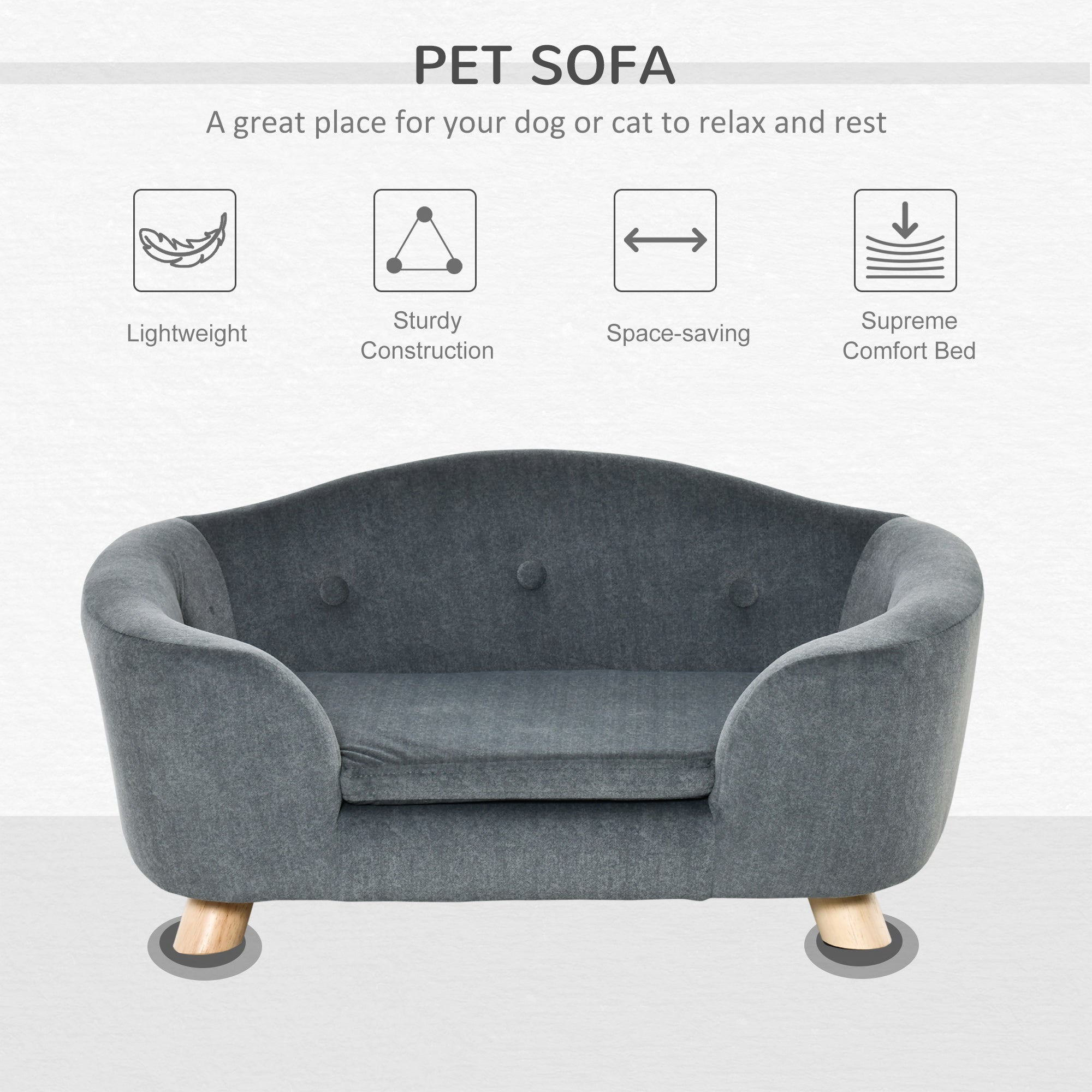 Luxurious Cozy Pet Sofa for Small Dogs & Cats - Elegant Wooden Frame with Removable Washable Cushion