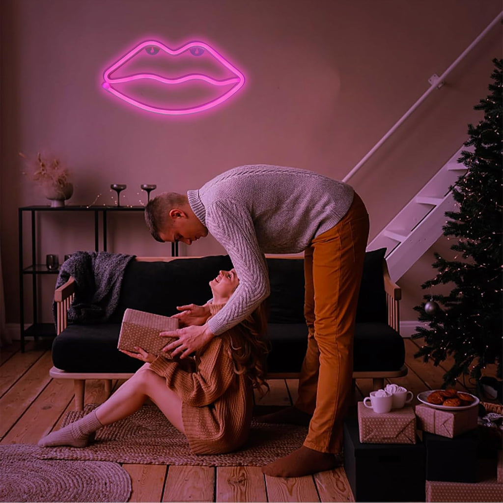 Illuminate Your Space with the Vibrant Pink LED Lips Neon Light - Perfect Decorative Wall Art for Bedrooms, Parties, and More!