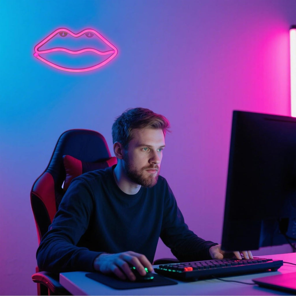 Illuminate Your Space with the Vibrant Pink LED Lips Neon Light - Perfect Decorative Wall Art for Bedrooms, Parties, and More!