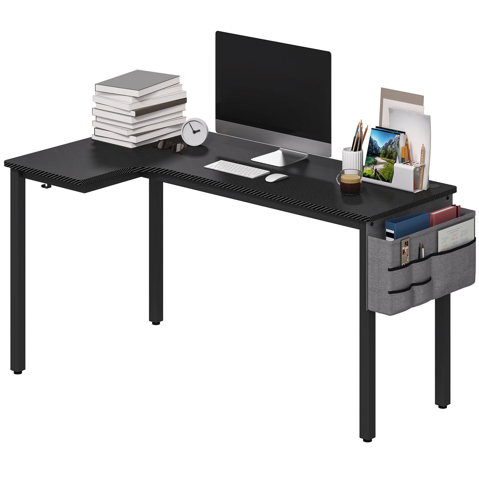 Stylish L-Shaped Corner Desk with Fabric Bag and Hooks - Perfect for Your Home Office or Study