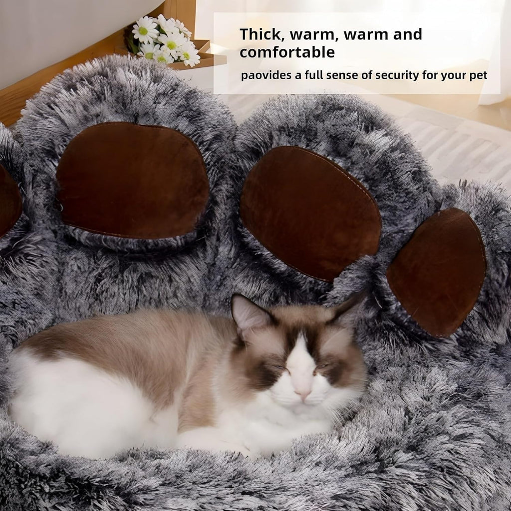 Indulge Your Dog with the Cozy Bear Paw Plush Bed - A Calming Non-Slip Cushion for Large Dogs
